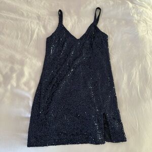 Reformation Navy Sequin Dress